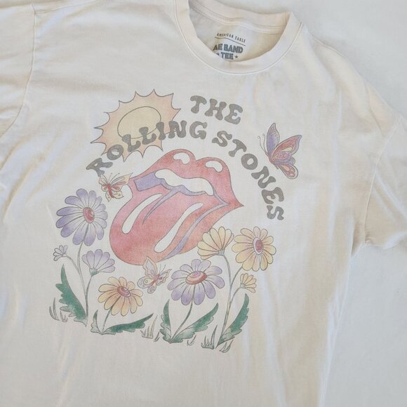 American Eagle Tops - AE Band Tee American Eagle Rolling Stones Graphic Cream Floral Retro Casual Boho